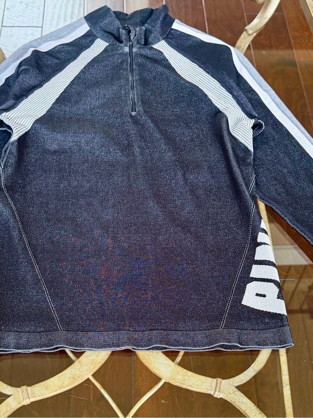 PINK Victoria's Secret Black Zip-Up Performance Sweater with White Accents